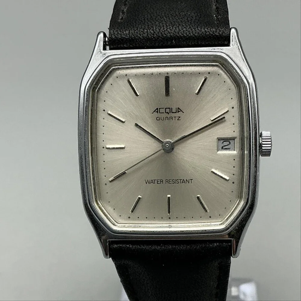 Acqua Womens Watch 28mm Silver Tone Date Octagon Leather Band New Battery